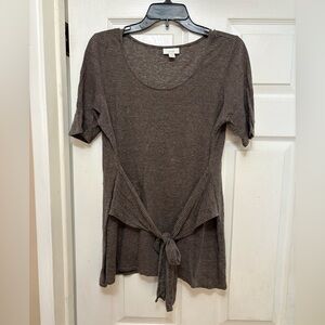 Pure Jill Gray/Brown Striped Tie-Front Top